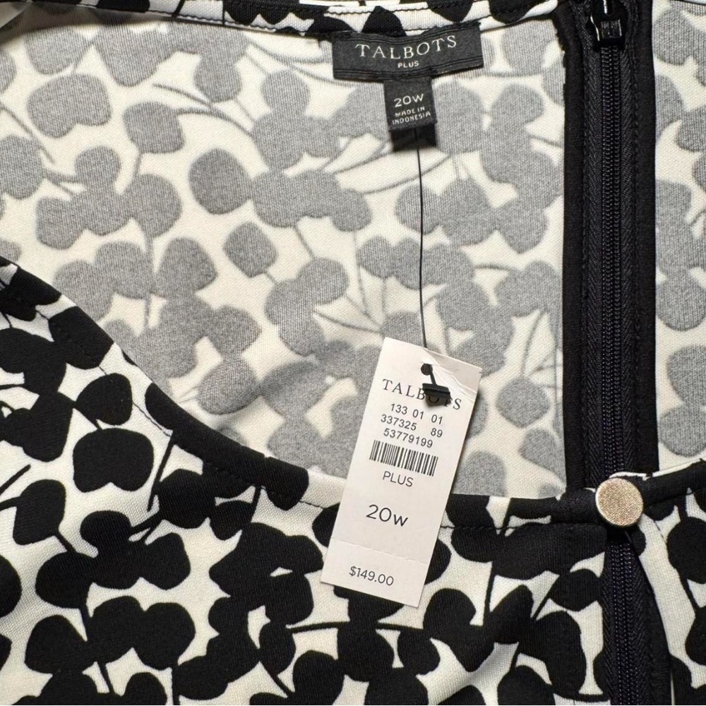 Talbots Black and White A-line Midi Dress with Flutter Sleeves - Picture 3 of 5
